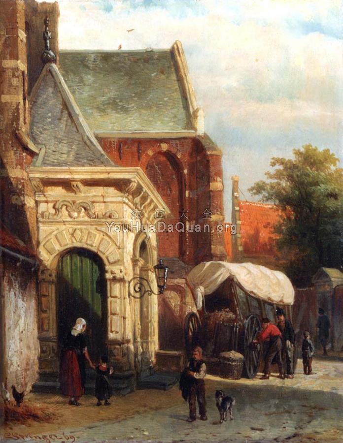 A View Of The South Entrance Of The St Pancras Church Enkhuizen - 科内利斯·斯普林格